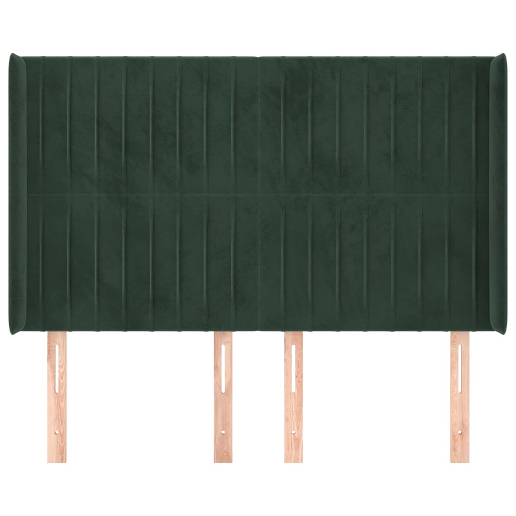 Cabeceira cama c/ abas veludo 147x16x118/128 cm verde-escuro