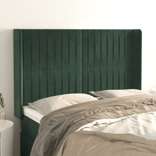 Cabeceira cama c/ abas veludo 147x16x118/128 cm verde-escuro