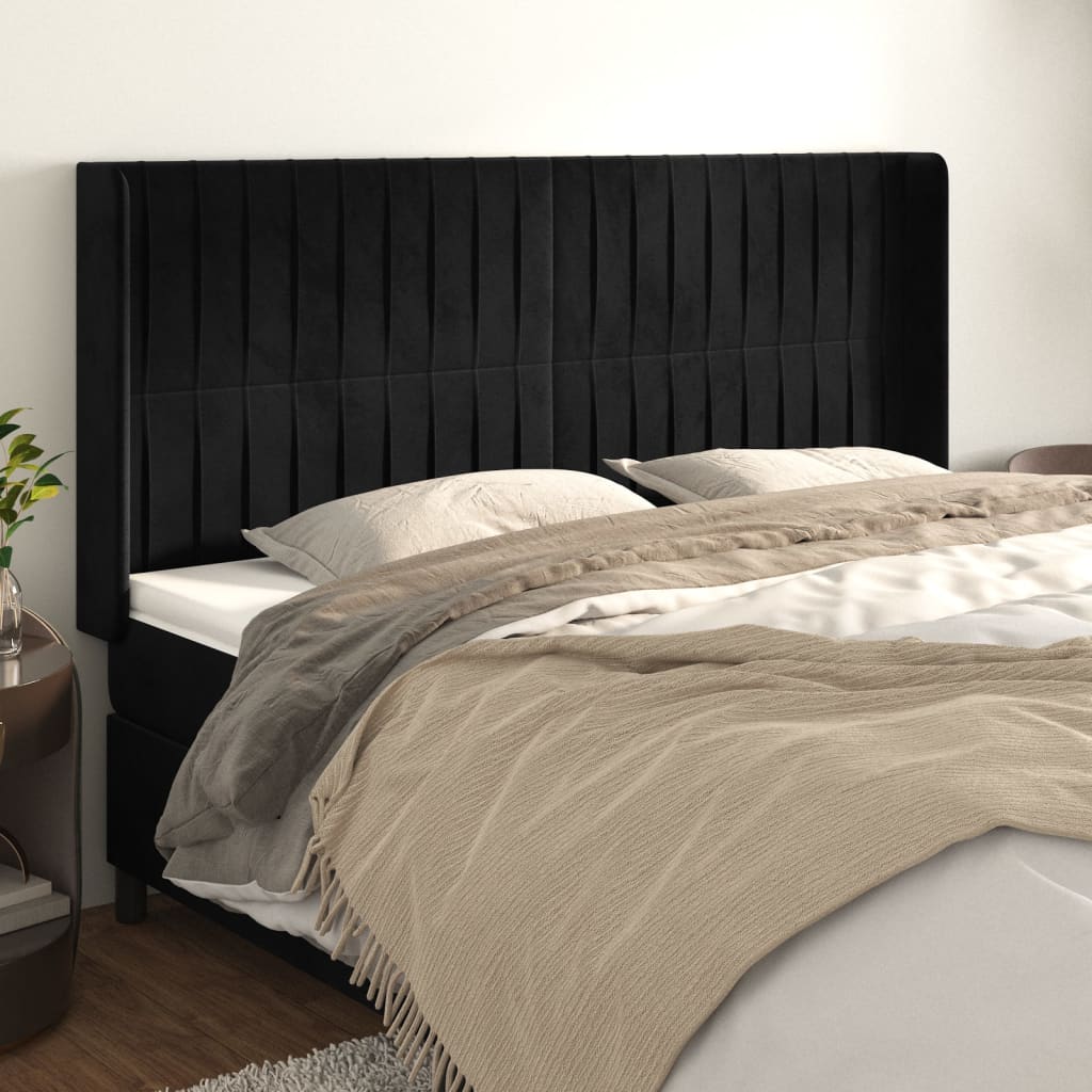 Cabeceira de cama c/ abas veludo 163x16x118/128 cm preto