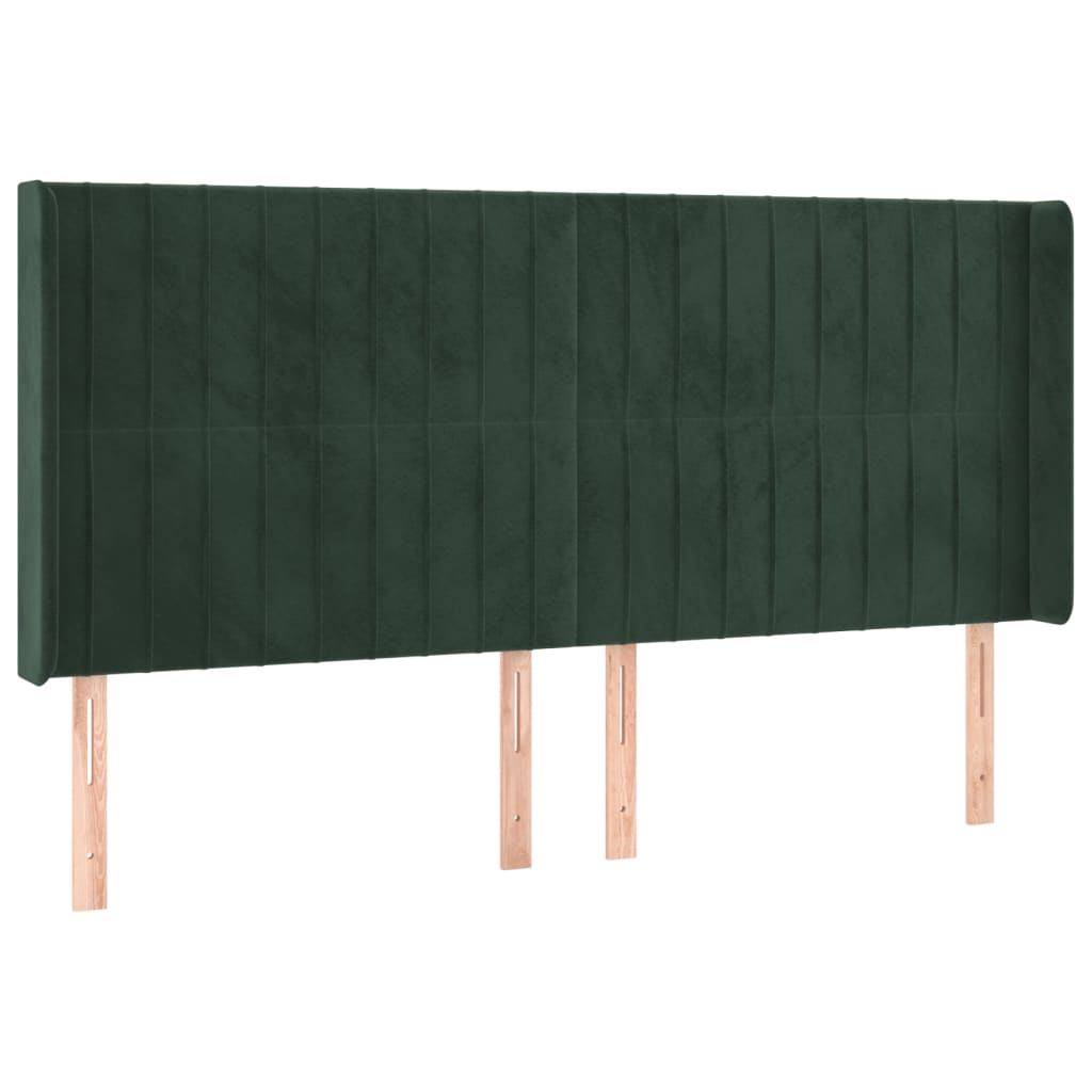 Cabeceira cama c/ abas veludo 163x16x118/128 cm verde-escuro