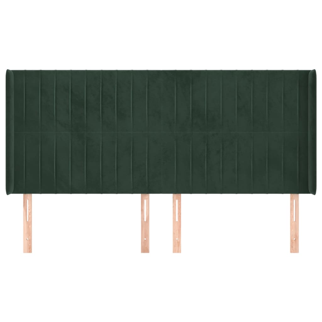 Cabeceira cama c/ abas veludo 163x16x118/128 cm verde-escuro