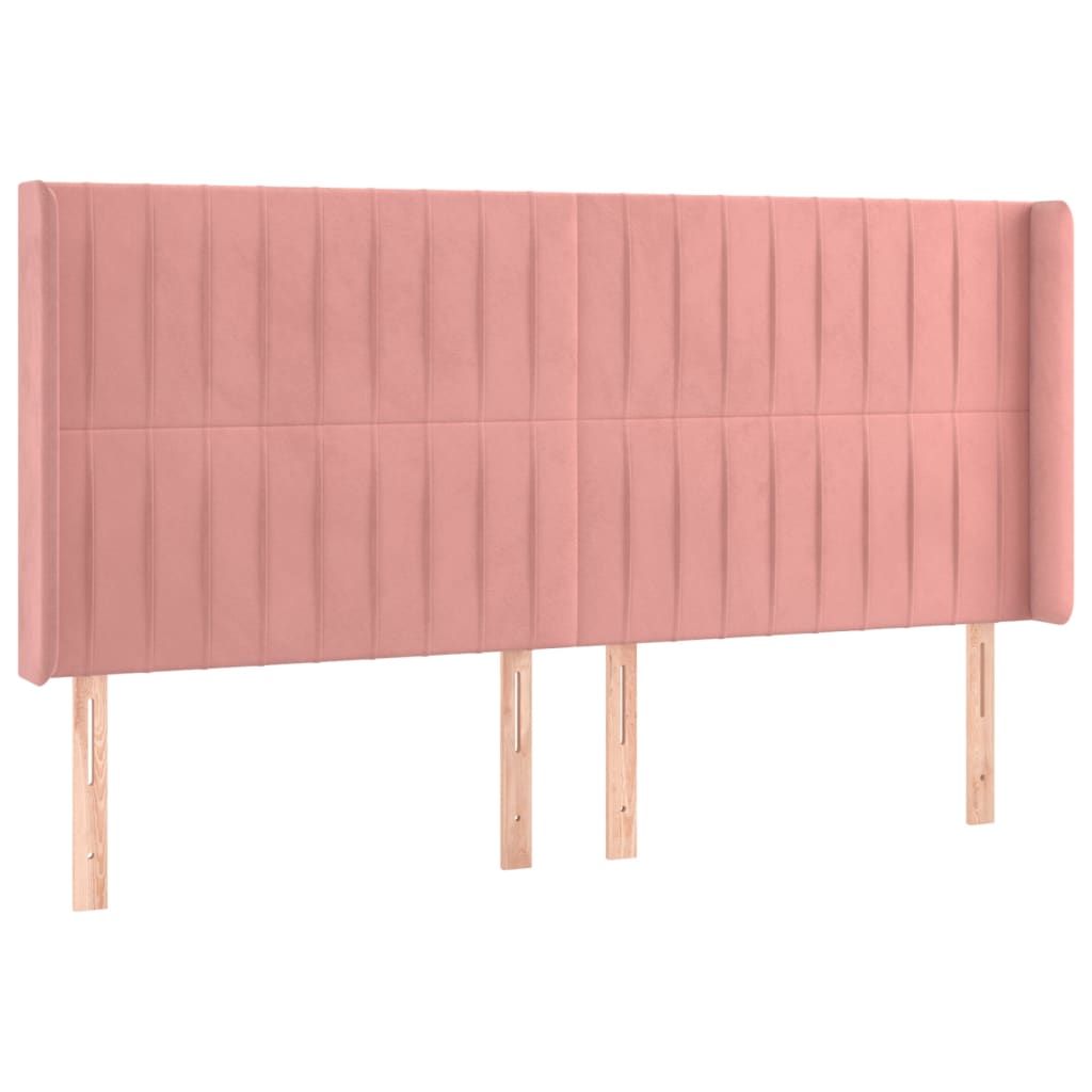 Cabeceira cama c/ abas veludo 163x16x118/128 cm rosa