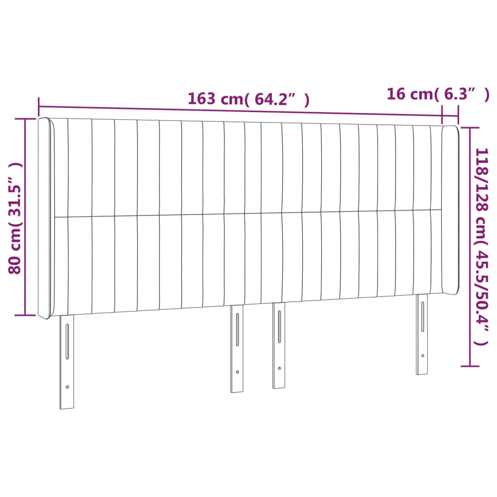 Cabeceira cama c/ abas veludo 163x16x118/128 cm rosa