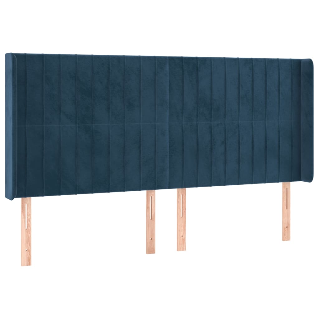 Cabeceira cama c/ abas veludo 203x16x118/128 cm azul-escuro