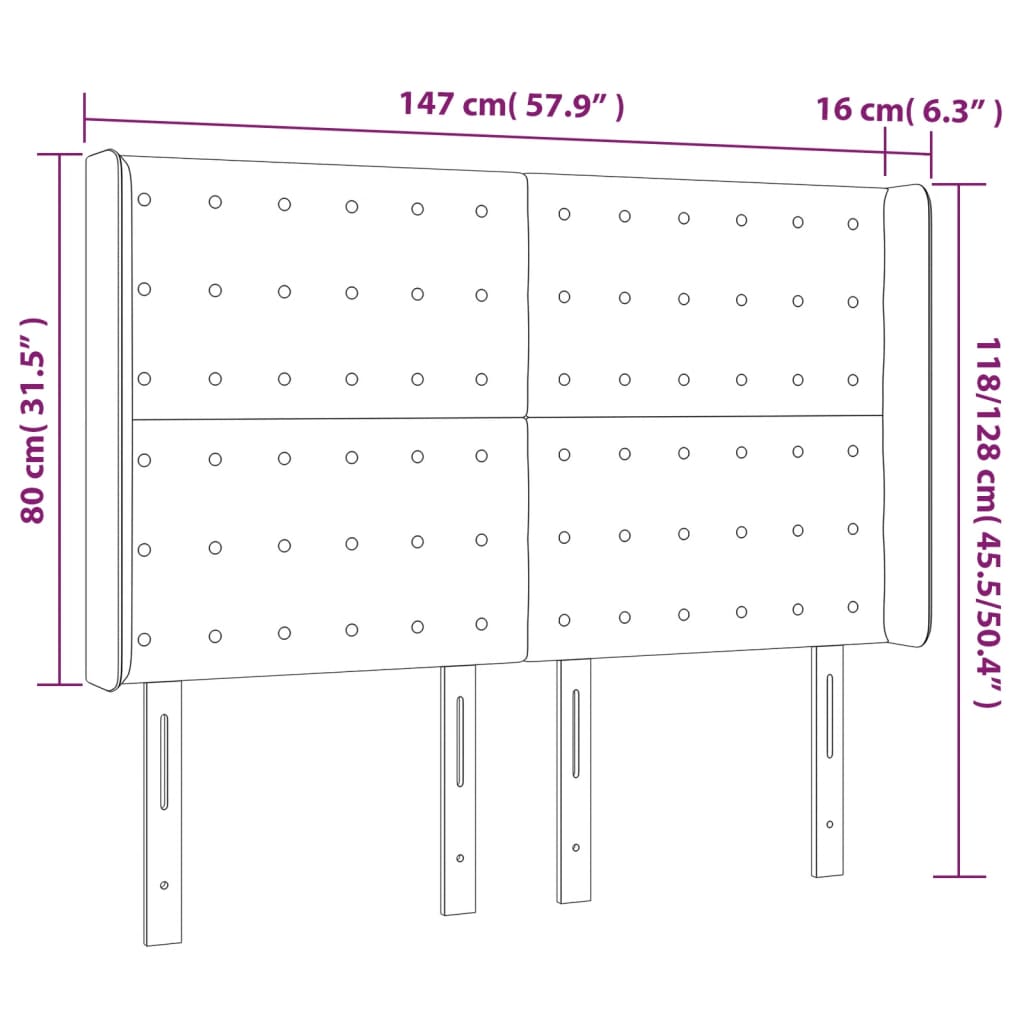 Cabeceira de cama c/ abas tecido 147x16x118/128 cm preto