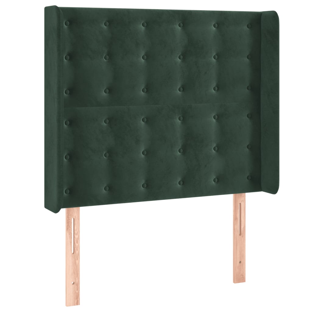 Cabeceira cama c/ abas veludo 93x16x118/128 cm verde-escuro