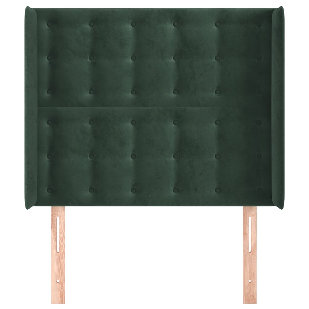 Cabeceira cama c/ abas veludo 93x16x118/128 cm verde-escuro