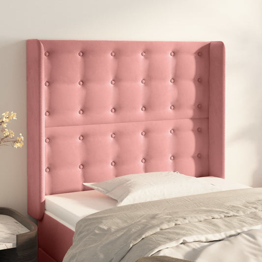 Cabeceira de cama c/ abas veludo 93x16x118/128 cm rosa