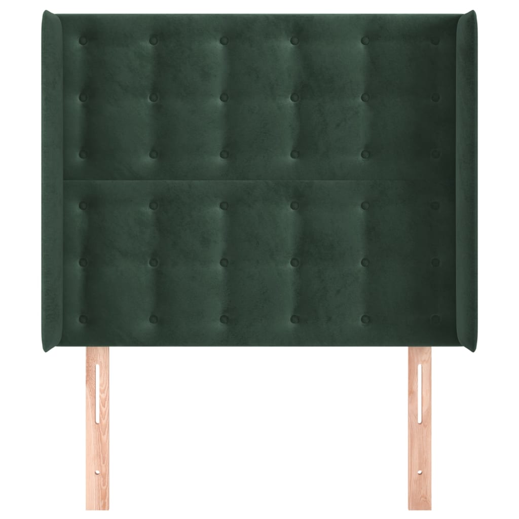 Cabeceira cama c/ abas veludo 103x16x118/128 cm verde-escuro