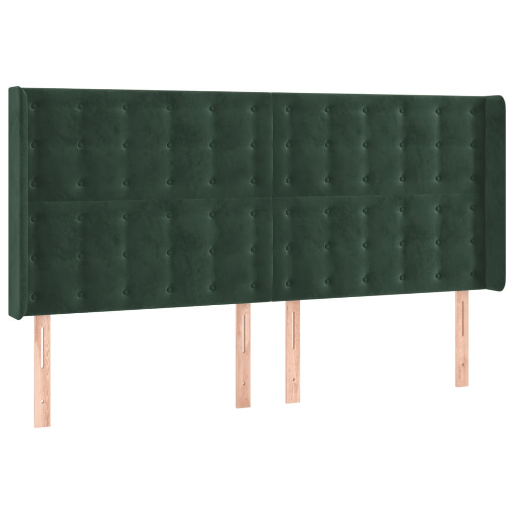 Cabeceira cama c/ abas veludo 183x16x118/128 cm verde-escuro