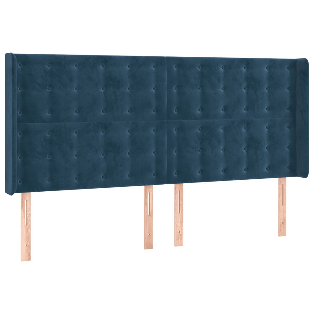 Cabeceira cama c/ abas veludo 183x16x118/128 cm azul-escuro