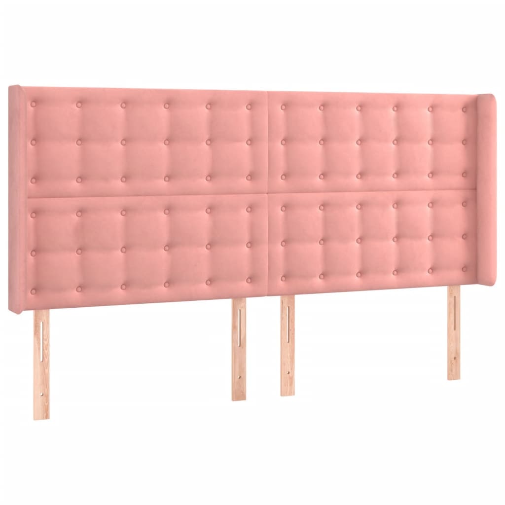 Cabeceira cama c/ abas veludo 183x16x118/128 cm rosa