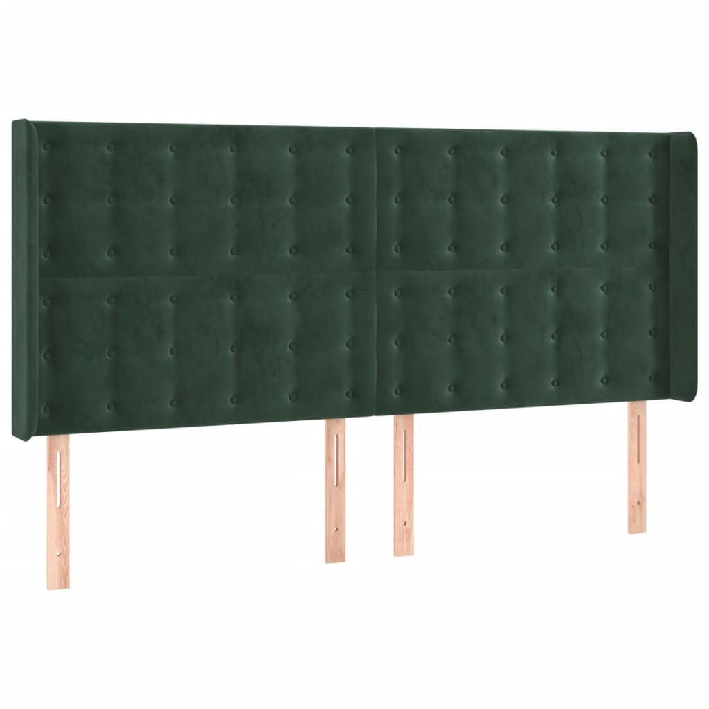 Cabeceira cama c/ abas veludo 203x16x118/128 cm verde-escuro