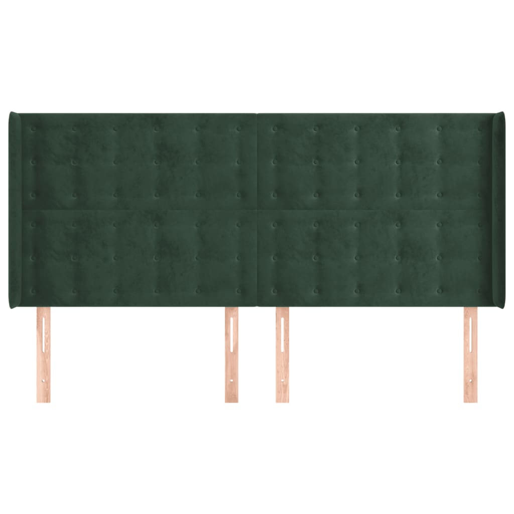 Cabeceira cama c/ abas veludo 203x16x118/128 cm verde-escuro