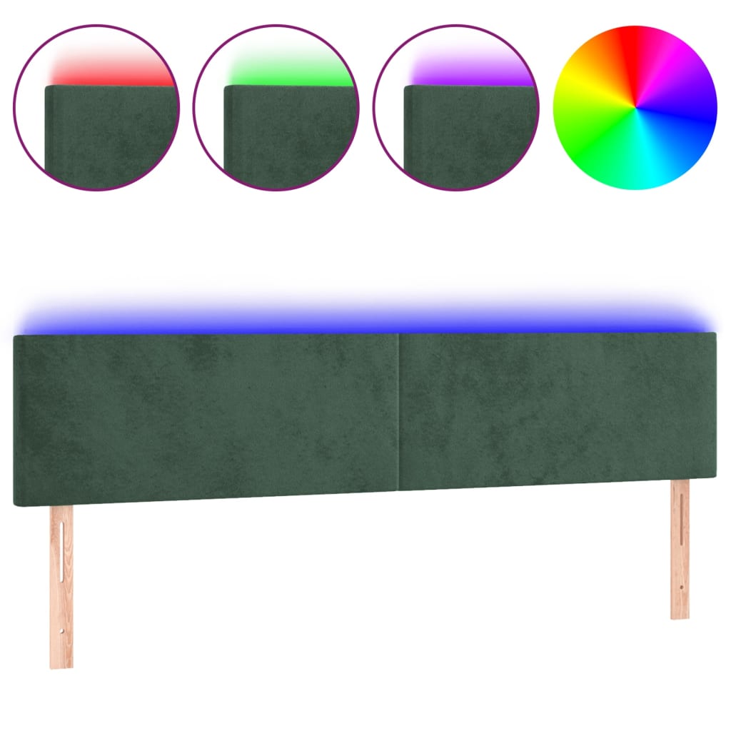 Cabeceira de cama c/luzes LED veludo 180x5x78/88cm verde-escuro