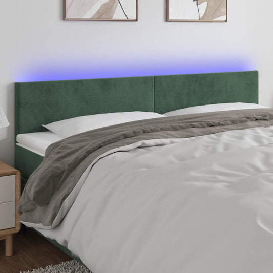 Cabeceira de cama c/luzes LED veludo 180x5x78/88cm verde-escuro