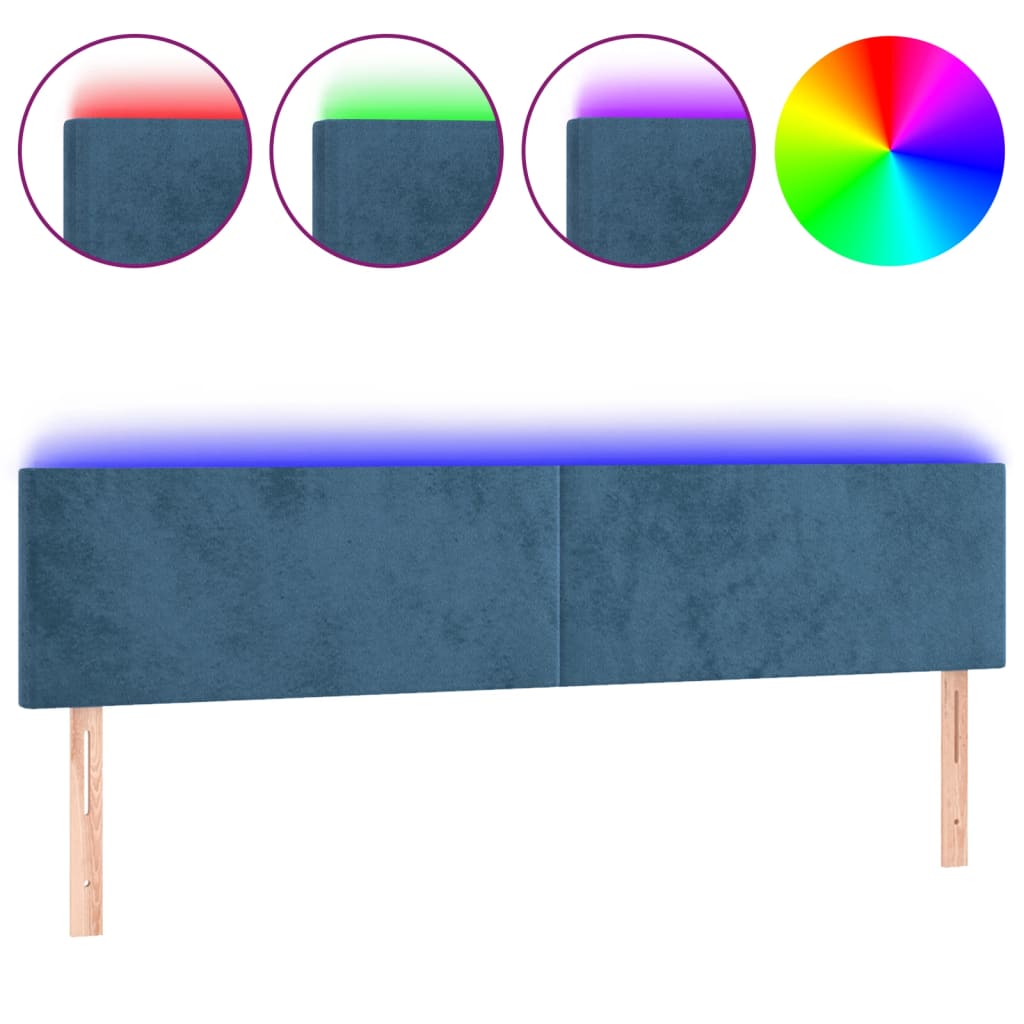 Cabeceira de cama c/ luzes LED veludo 180x5x78/88cm azul-escuro