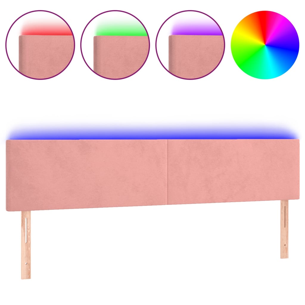 Cabeceira de cama c/ luzes LED veludo 180x5x78/88 cm rosa