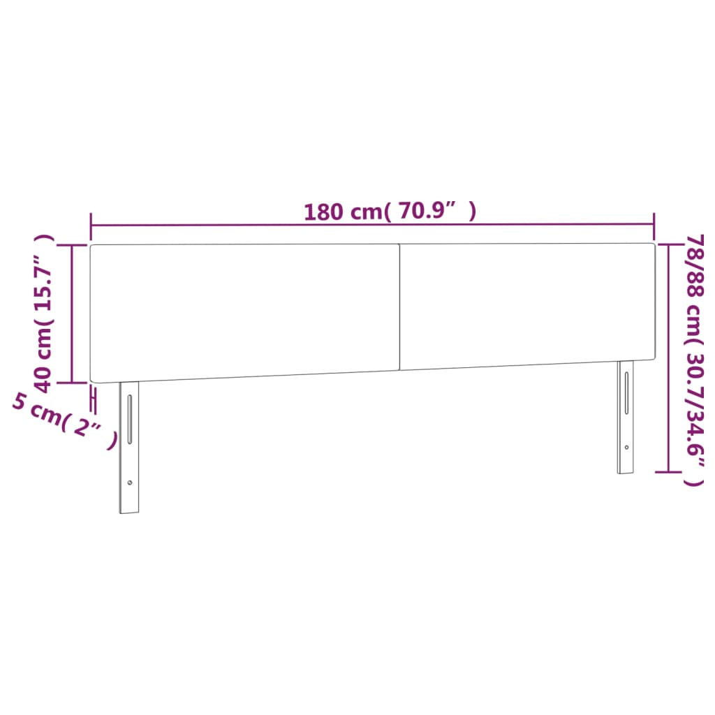 Cabeceira de cama c/ luzes LED veludo 180x5x78/88 cm rosa