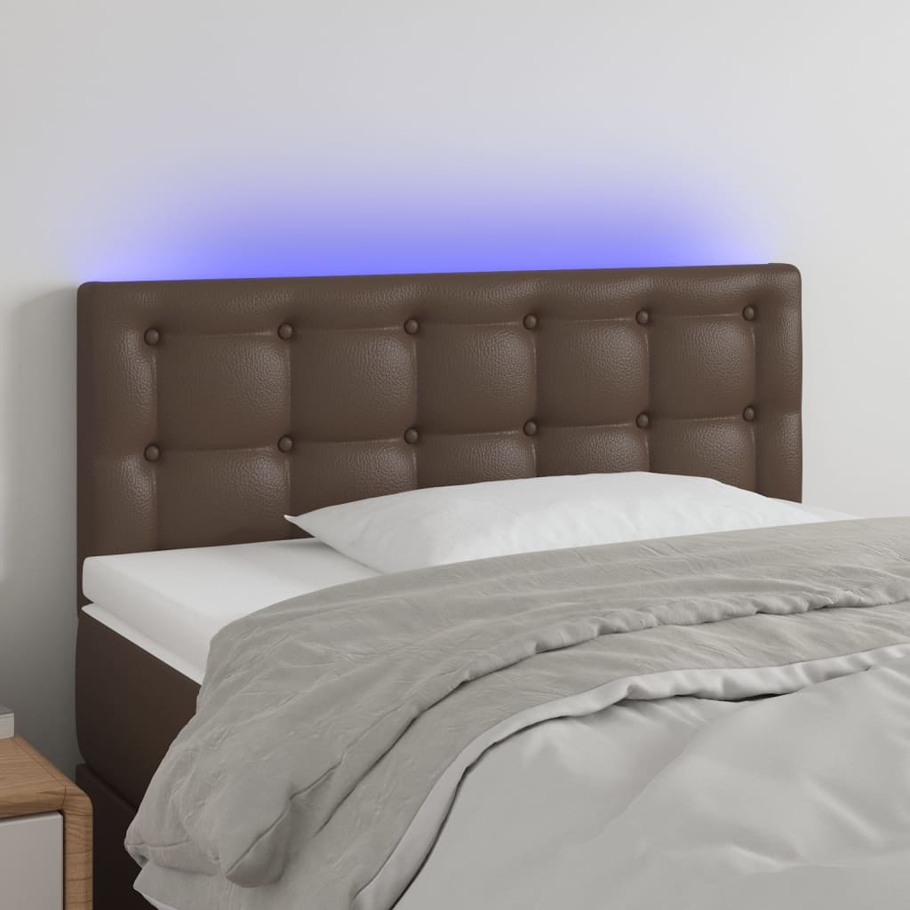 Cabeceira de cama c/ LED 80x5x78/88cm couro artificial castanho