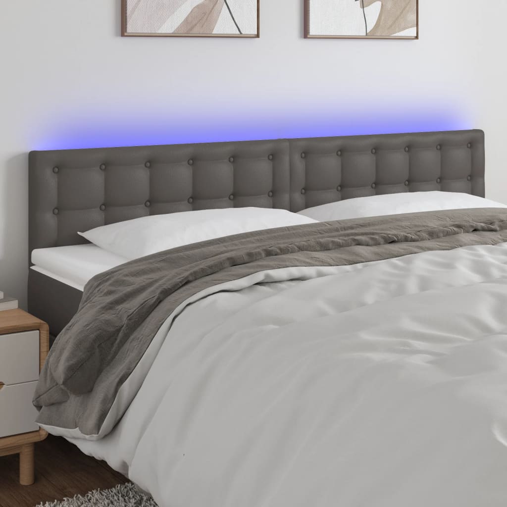 Cabeceira cama c/ LED 160x5x78/88cm couro artificial cinzento