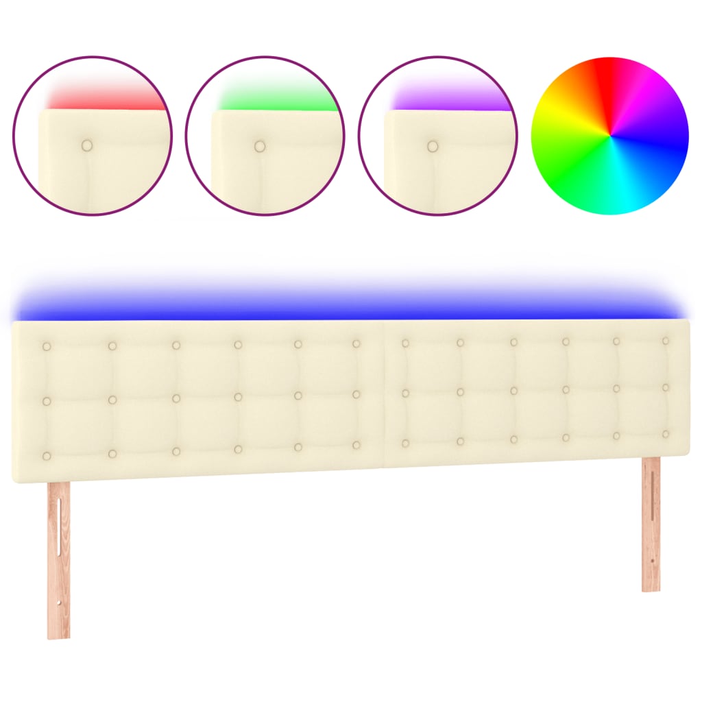 Cabeceira de cama c/ LED 180x5x78/88 cm couro artificial creme