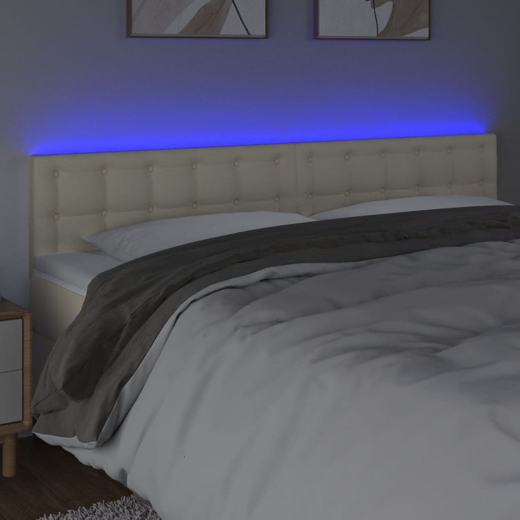 Cabeceira de cama c/ LED 180x5x78/88 cm couro artificial creme