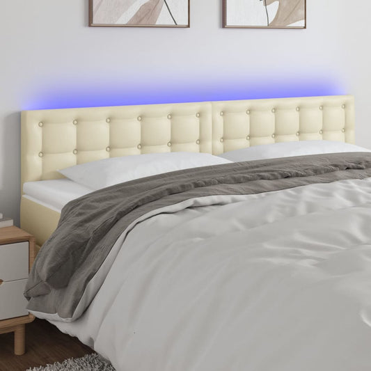 Cabeceira de cama c/ LED 180x5x78/88 cm couro artificial creme