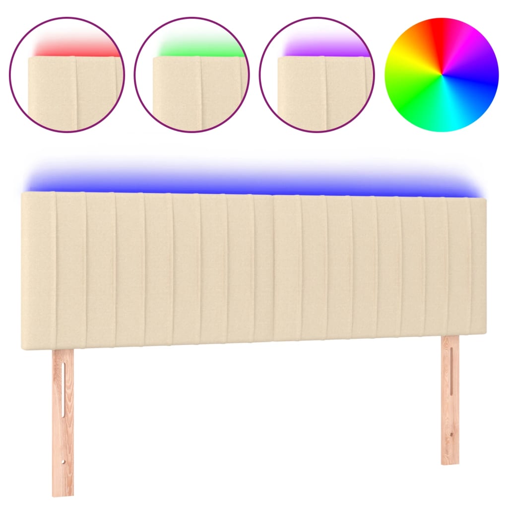 Cabeceira de cama c/ luzes LED tecido 144x5x78/88 cm cor creme