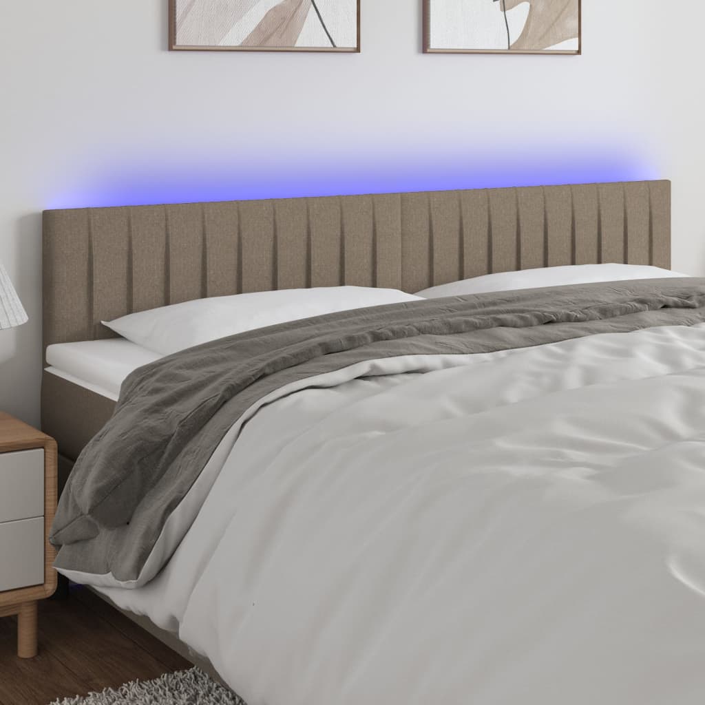 Cabeceira cama luzes LED tecido 160x5x78/88cm cinza-acastanhado