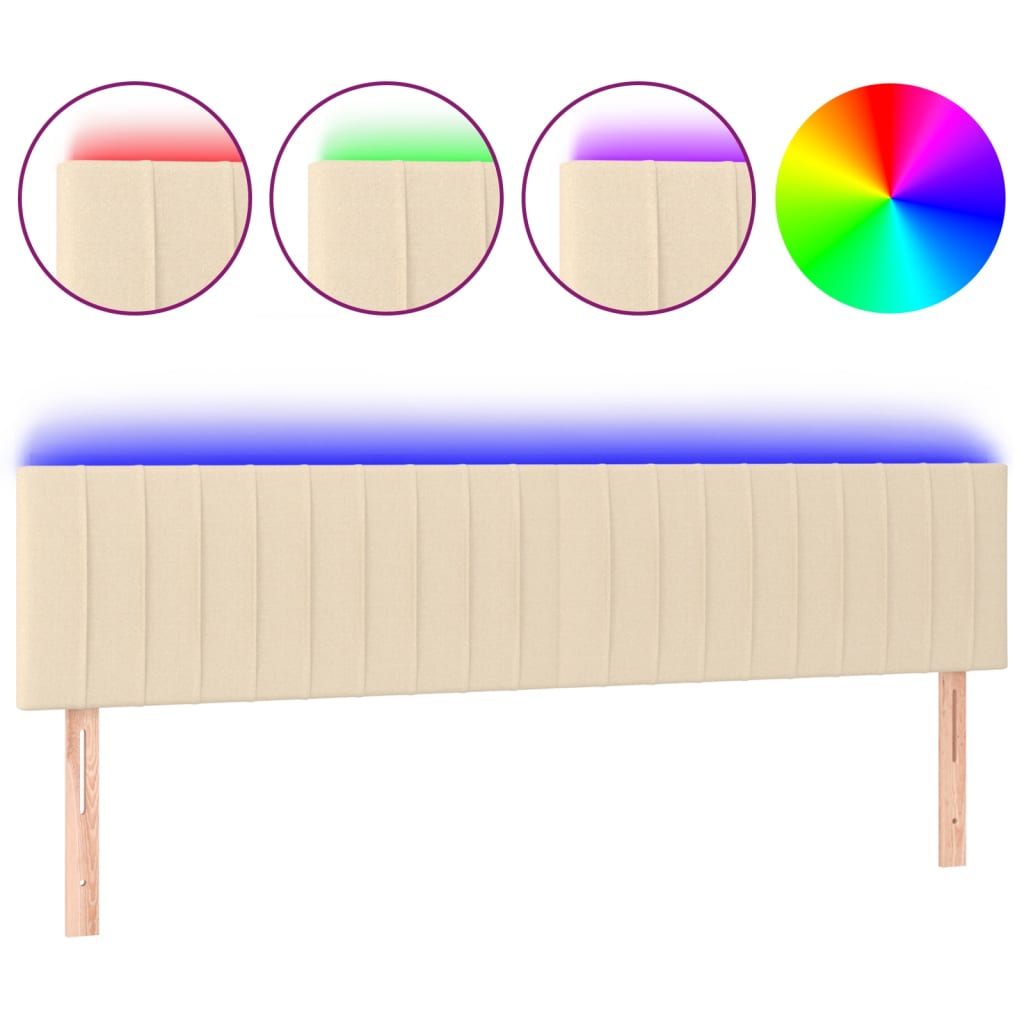 Cabeceira de cama c/ luzes LED tecido 160x5x78/88 cm cor creme