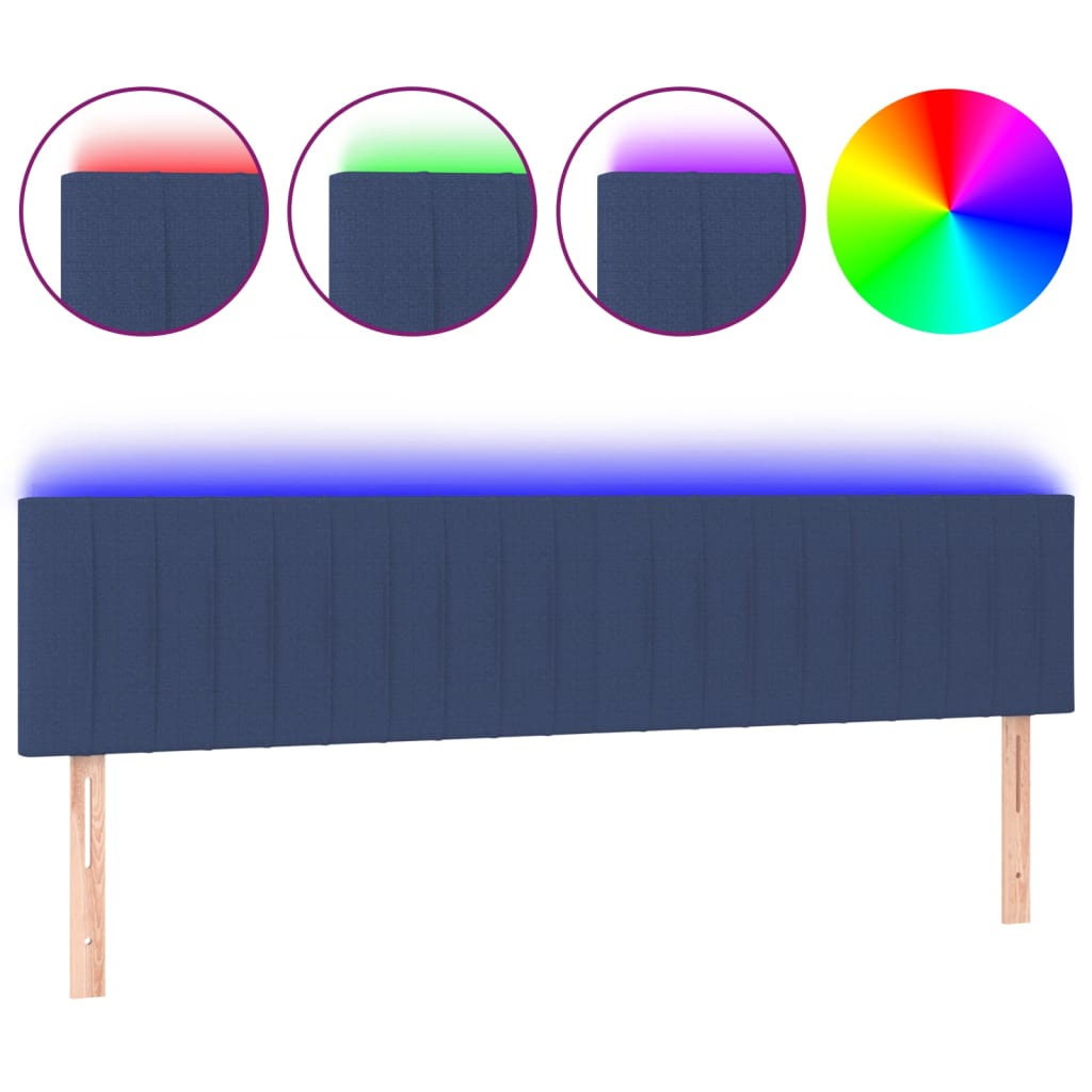 Cabeceira de cama c/ luzes LED tecido 160x5x78/88 cm azul