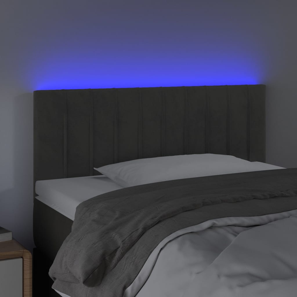 Cabeceira de cama c/luzes LED veludo 100x5x78/88cm cinza-escuro