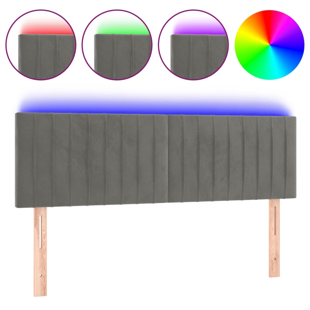 Cabeceira de cama c/luzes LED veludo 144x5x78/88 cm cinza-claro