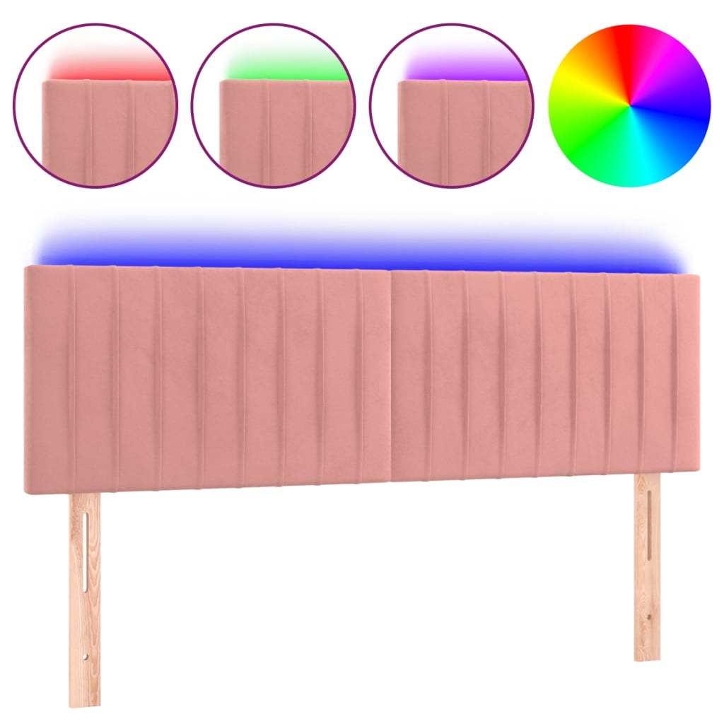 Cabeceira de cama c/ luzes LED veludo 144x5x78/88 cm rosa