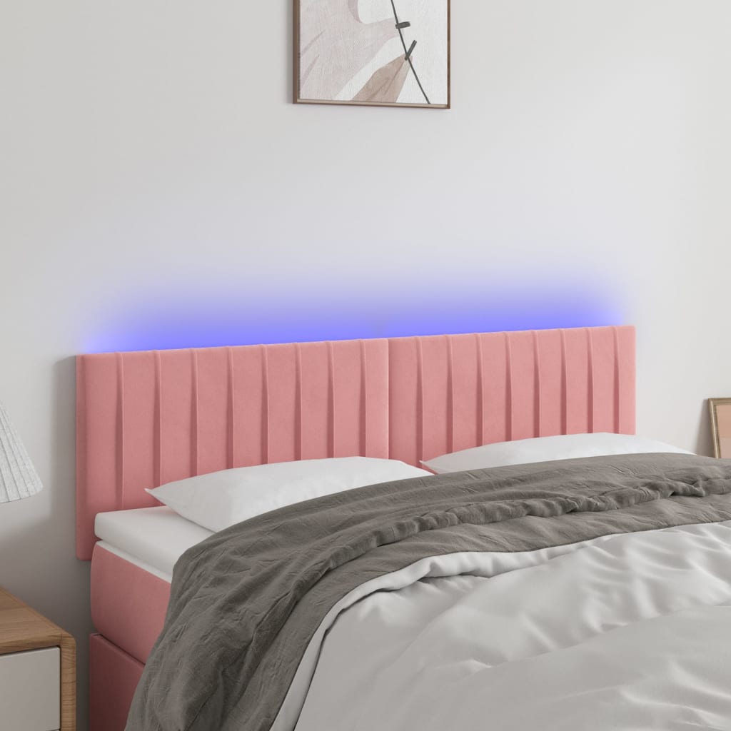 Cabeceira de cama c/ luzes LED veludo 144x5x78/88 cm rosa