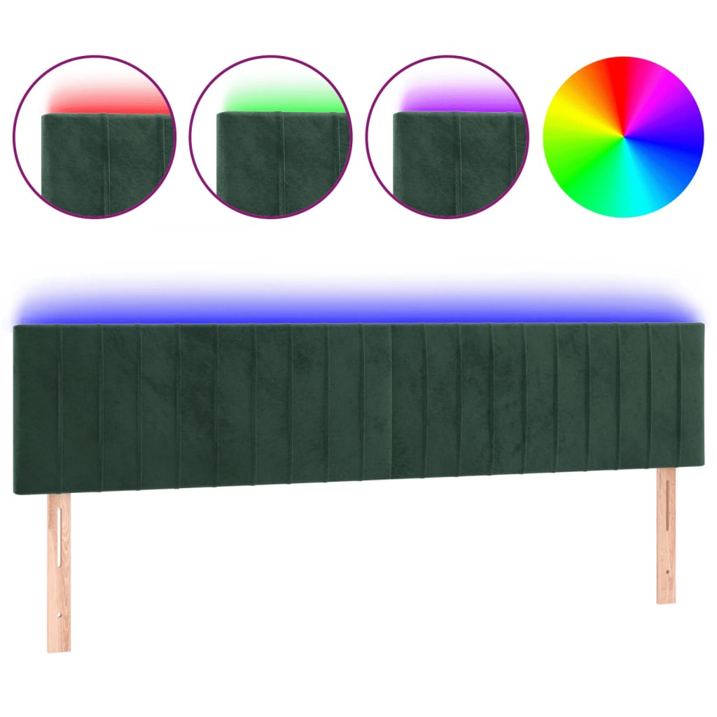 Cabeceira de cama c/luzes LED veludo 160x5x78/88cm verde-escuro