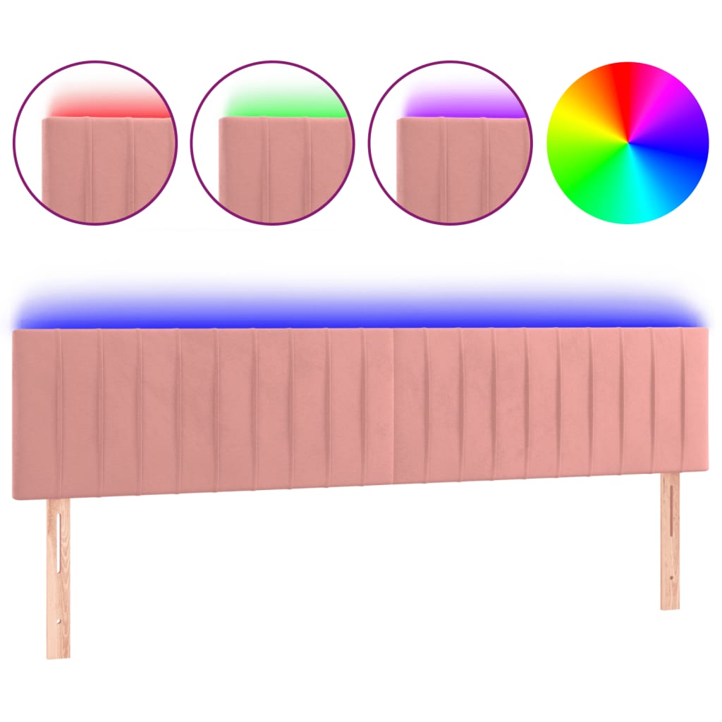 Cabeceira de cama c/ luzes LED veludo 160x5x78/88 cm rosa