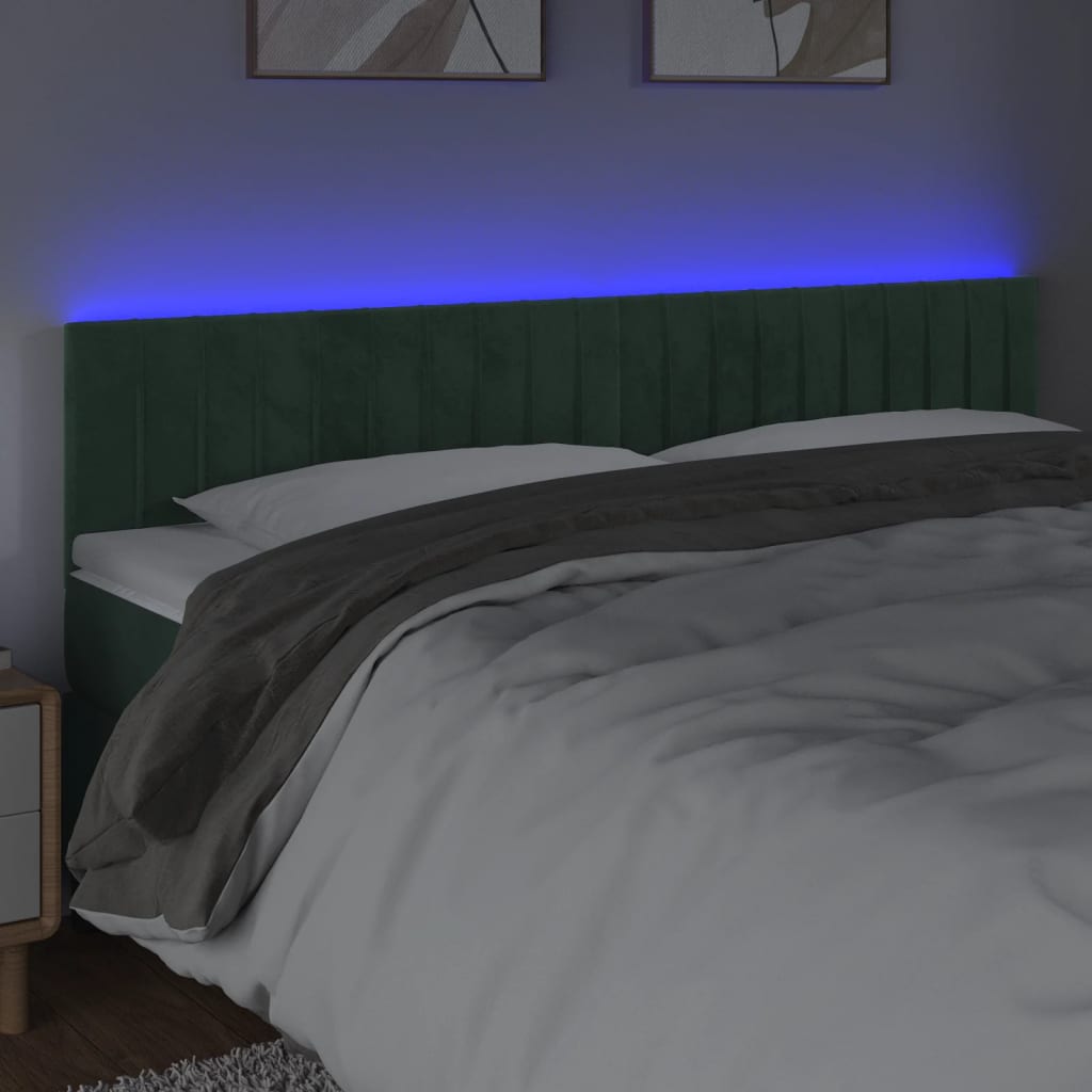 Cabeceira de cama c/luzes LED veludo 180x5x78/88cm verde-escuro