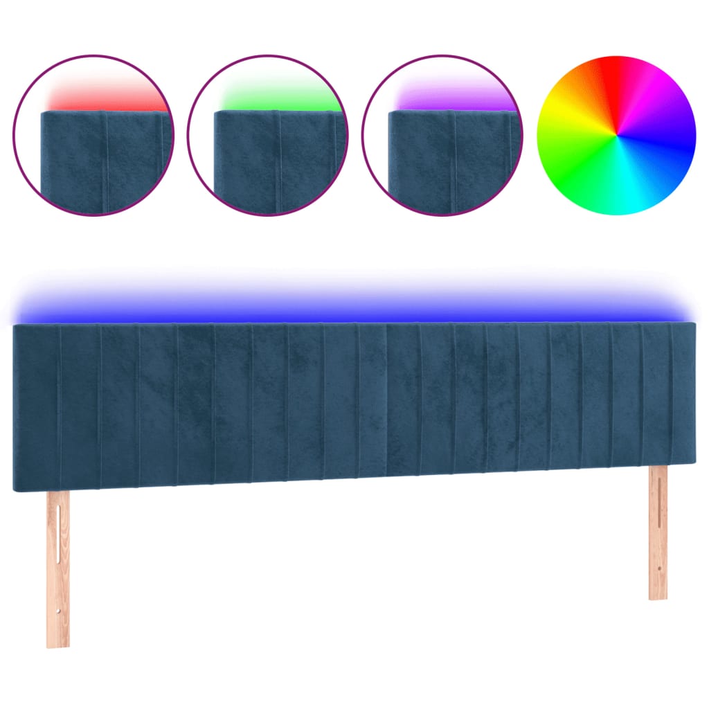 Cabeceira de cama c/ luzes LED veludo 200x5x78/88cm azul-escuro