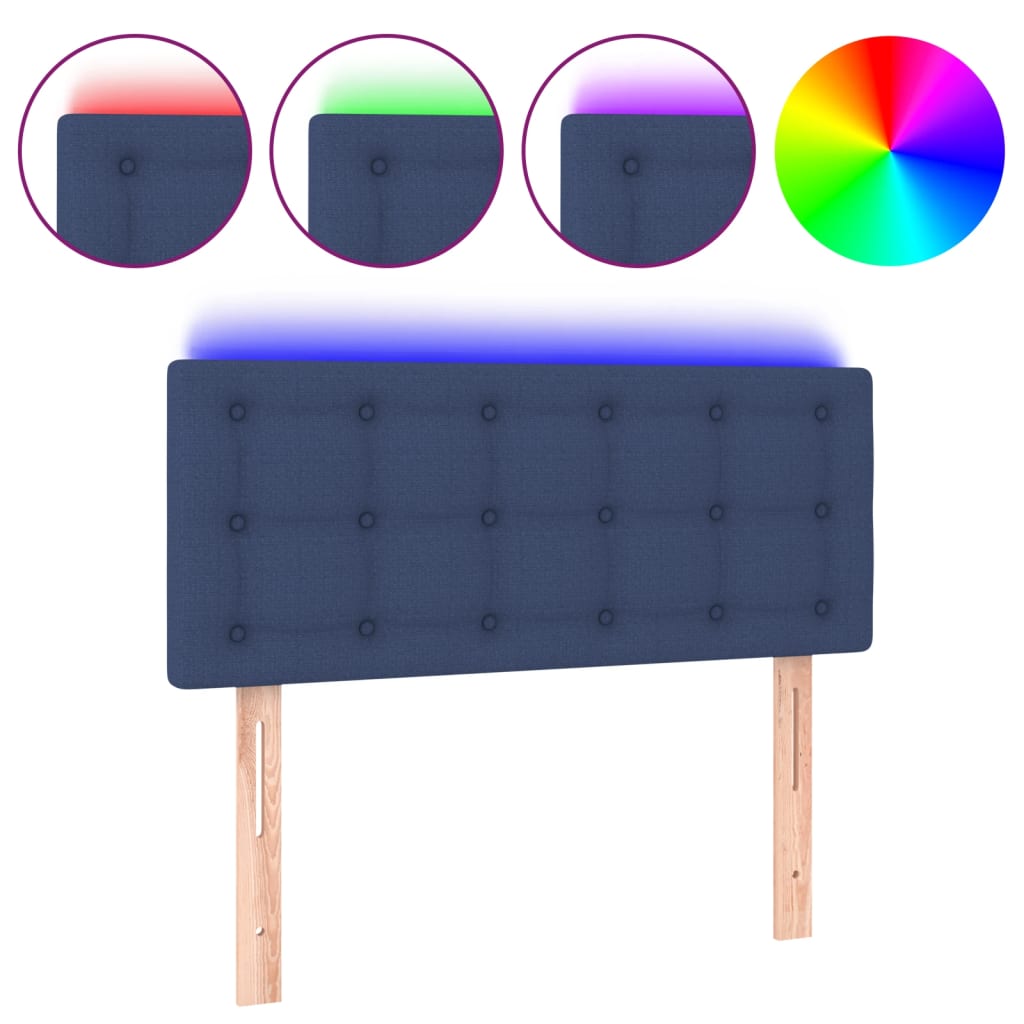 Cabeceira de cama c/ luzes LED tecido 90x5x78/88 cm azul