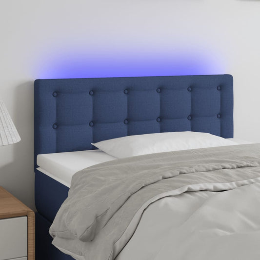 Cabeceira de cama c/ luzes LED tecido 90x5x78/88 cm azul