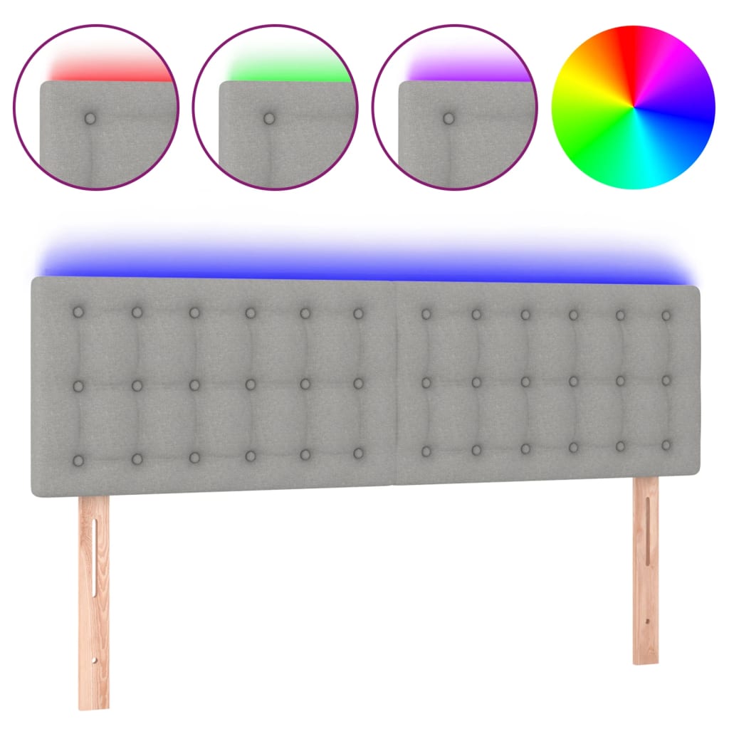 Cabeceira de cama c/ luzes LED tecido 144x5x78/88cm cinza-claro