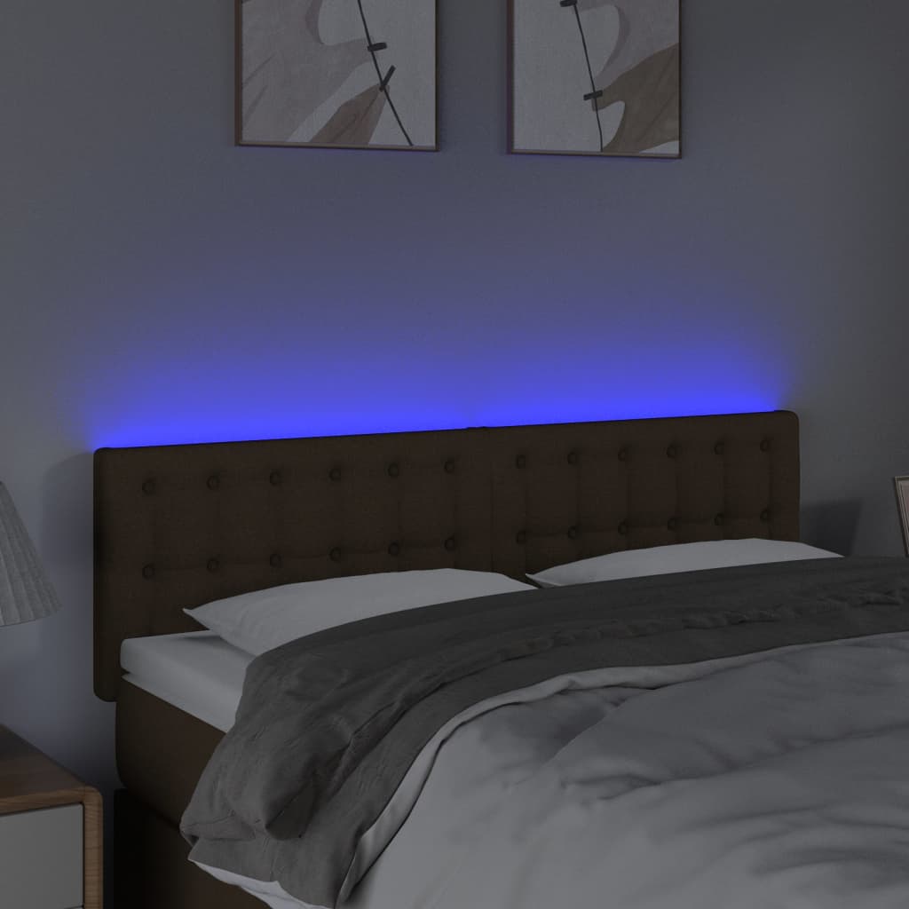 Cabeceira de cama c/ luzes LED tecido 144x5x78/88 cm castanho