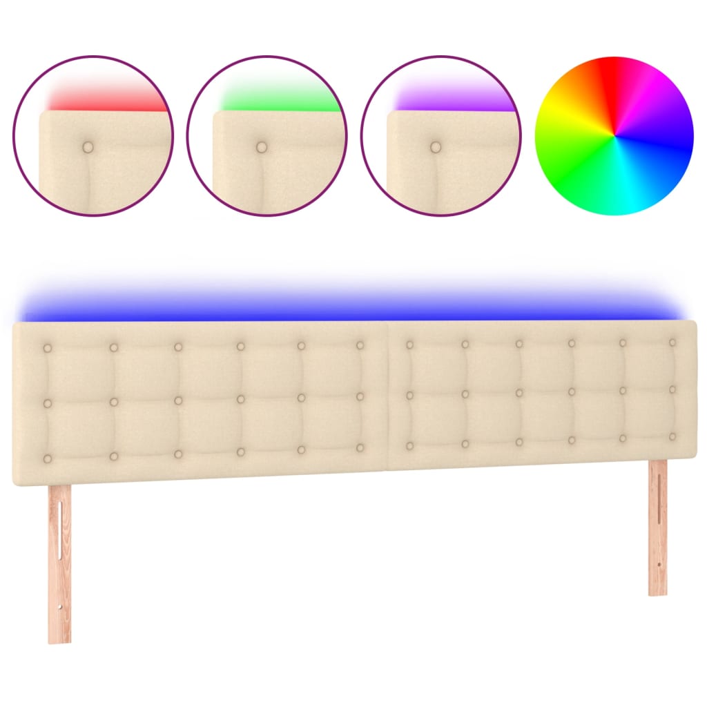 Cabeceira de cama c/ luzes LED tecido 160x5x78/88 cm cor creme