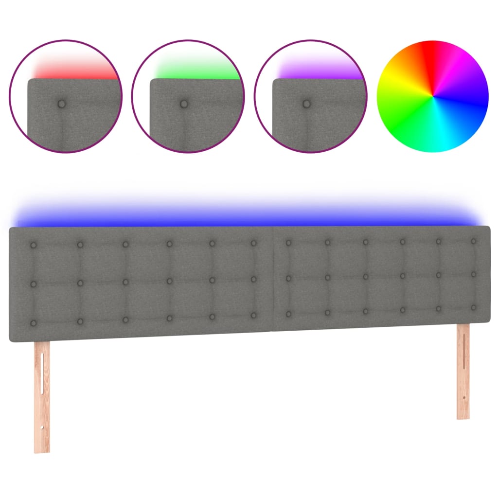 Cabeceira de cama c/luzes LED tecido 180x5x78/88cm cinza-escuro