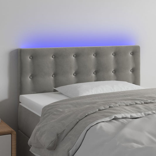 Cabeceira de cama c/ luzes LED tecido 90x5x78/88 cm cinza-claro