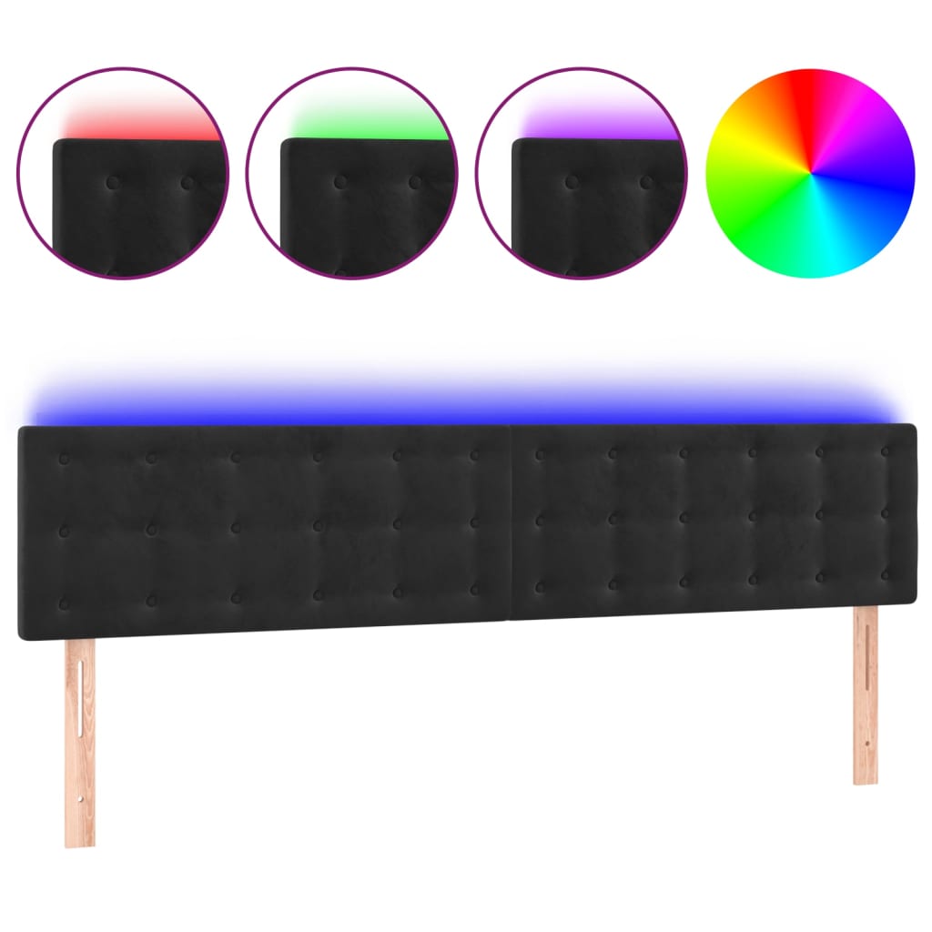 Cabeceira de cama c/ luzes LED veludo 160x5x78/88 cm preto