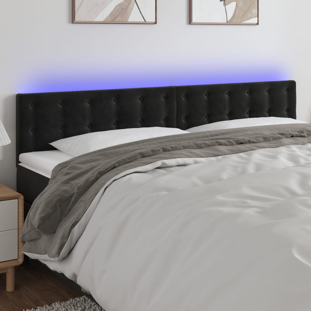 Cabeceira de cama c/ luzes LED veludo 160x5x78/88 cm preto