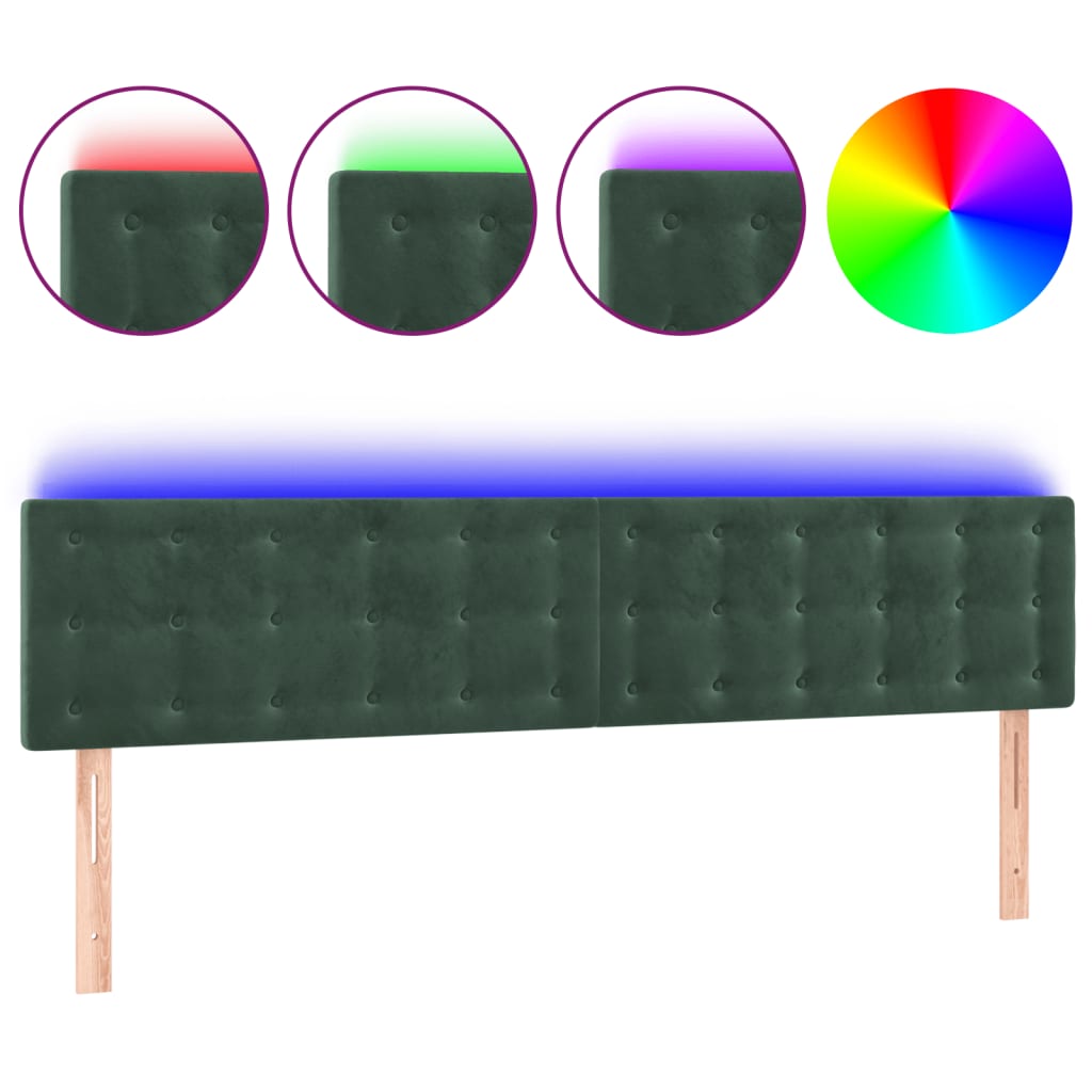 Cabeceira de cama c/luzes LED veludo 180x5x78/88cm verde-escuro